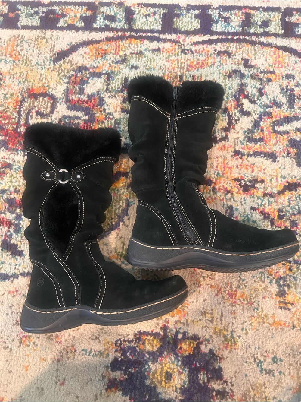Ellery Black Suede Fur-Trim Mid-Calf Winter Boots